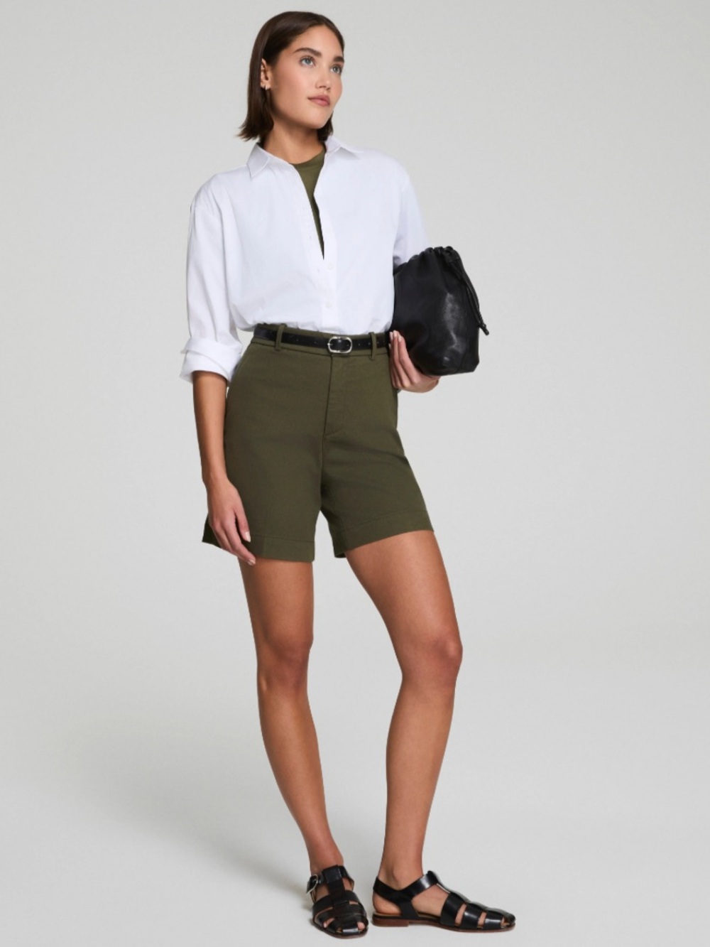 NWT SPANX Olive Twill 5" High-Rise Women's Shorts in Dark Pine green Size XS